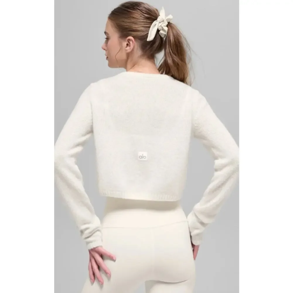 Alo Wool Cashmere New Class Cropped Cardigan in Ivory size S small